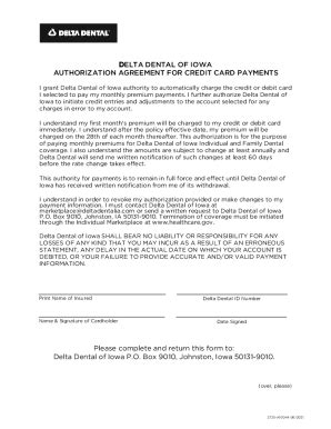 Fillable Online Delta Dental Of Iowa Authorization Agreement For