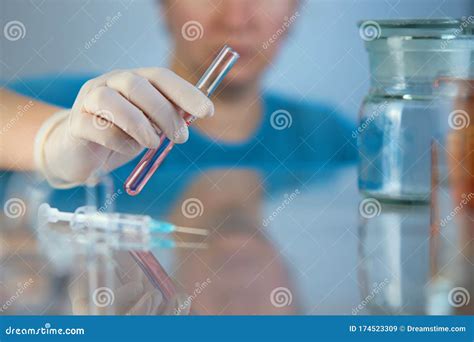 Scientist Hand Holding A Test Tubes Laboratory Research Stock Image