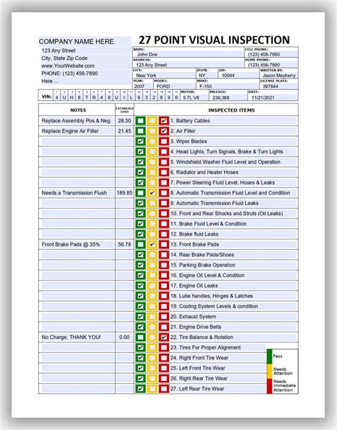 Point Visual Vehicle Inspection Form Fillable Pdf Multi Point