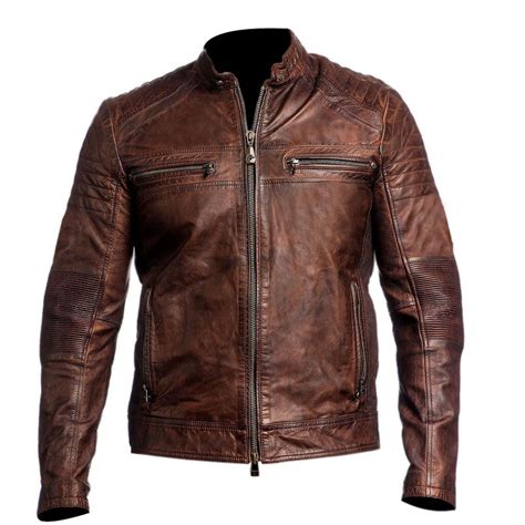 Mens Biker Kevlar Reinforced Vintage Motorcycle Distressed Brown Cafe