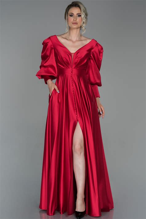 Robe de Soirée Longue Satin Rouge ABU1695 Abiyefon