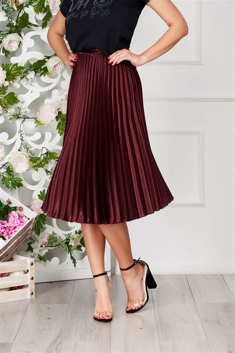 Starshiners Burgundy Skirt Elegant Cloche Midi From Satin Folded Up