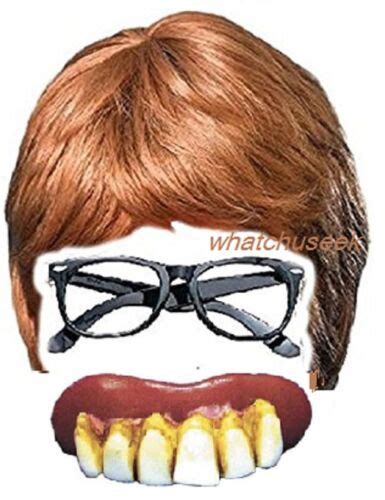 Mens Austin Powers 3pc Set Brown Wig Fake Teeth Glasses Groovy 60's ...