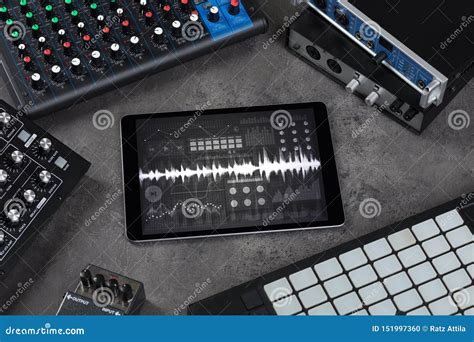 Instrumentos Y Tableta De M Sica Con El App De La Grabaci N Foto De