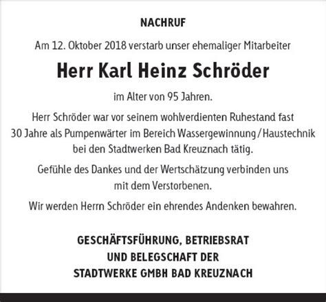 Traueranzeigen Von Karl Heinz Schr Der Vrm Trauer De