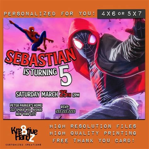 Spider Man And Miles Morales Birthday Invitation Spiderman Birthday