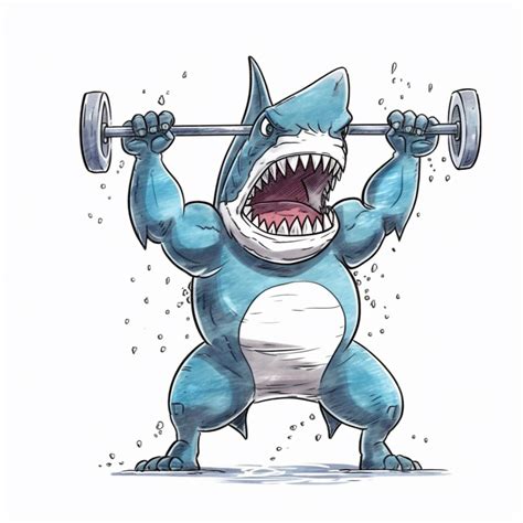 Premium Photo Cartoon Shark Lifting A Barbell With A Big Smile On His