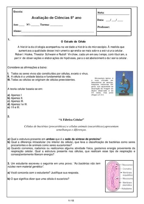 Jornal Ponto Com Modelo De Prova De Ciência Para O 6º Ao 8º Ano Com Gabarito Para Imprimir