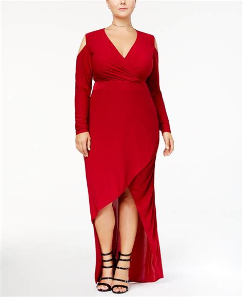 Monif C Trendy Plus Size Cold Shoulder Faux Wrap Dress Macys