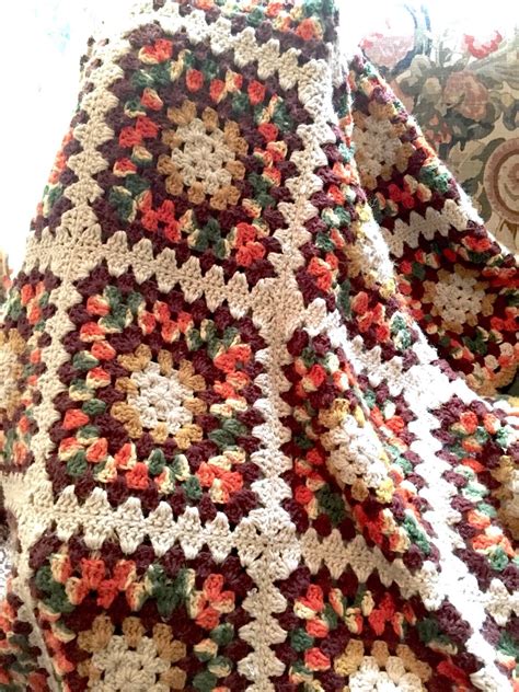 Granny Square Afghan Throw Crochet Lap Blanket Fall Autumn Colors