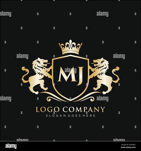 Mj Letter Initial With Lion Royal Logo Template Stock Vector Image