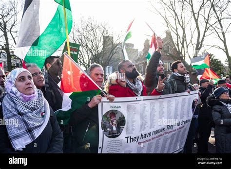 The Hague Netherlands 26th Feb 2014 Palestinians With Flags And