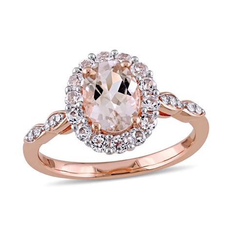 Oval Morganite White Topaz And Diamond Accent Frame Engagement Ring In 14k Rose Gold Peoples