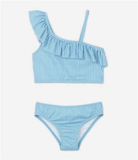 Bikini Infantil Rayado Con Volados Talle A A Os Azul