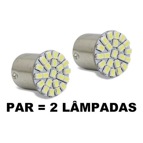 Lâmpada 22 LEDs BAY15D 2 Polos Trava Reta P21 5W 1157 3014 12V Branco