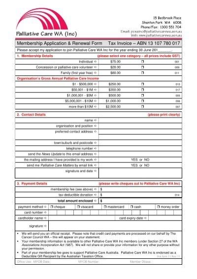 Membership Application Renewal Form Tax Invoice Abn