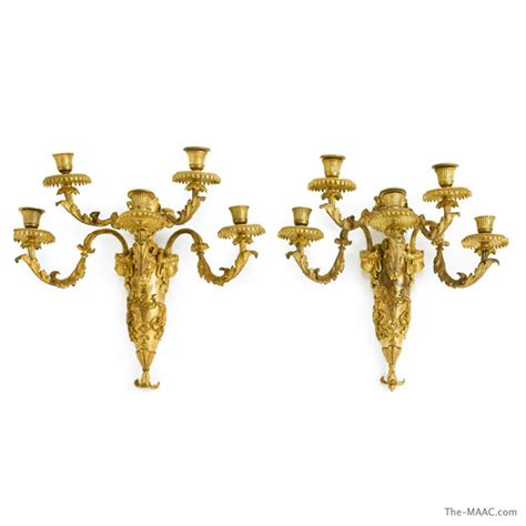 Pair Of French Louis Xvi Style Gilt Bronze Five Light Wall Sconces