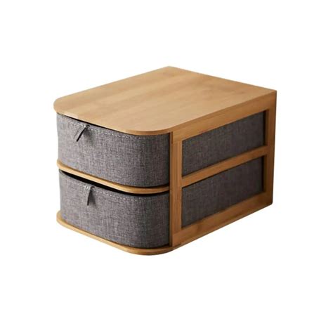 Multi Layer Drawer Type Bamboo Wood Desktop Storage Box Office