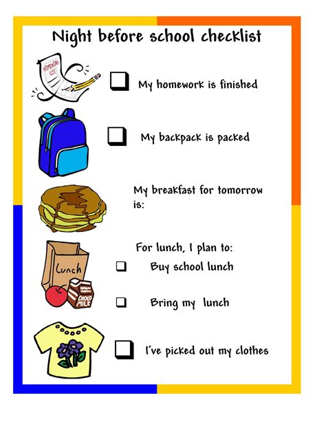 Night Before School Checklist Its Me Debcb School Checklist