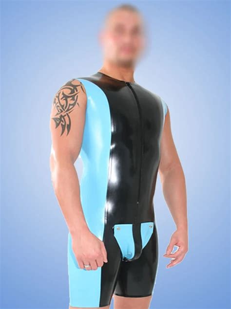 Sexy Sleeveless Tight Rubber Latex Catsuit With Cod Piece In Teddies