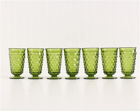 Vintage Green Whitehall Iced Tea Glassware Set Of 7 Colony Indiana