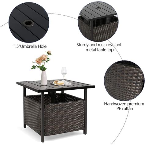 Outdoor Wicker Umbrella Side Table Patio Rattan Stand Table with ...