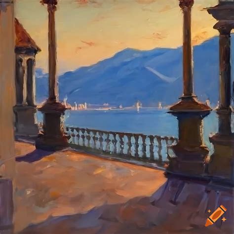 Impressionist Painting Of A Patio Overlooking Lake Como On Craiyon