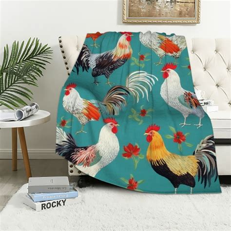 Nawypu Farmhouse Chicken Blanket Farm Rooster Hen Throw Blanket Ultra