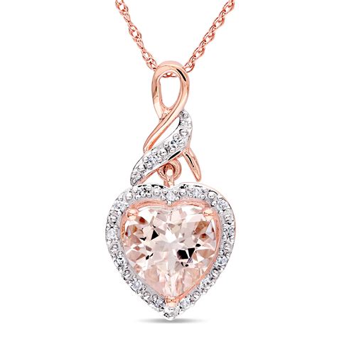 Julianna B 10K Rose Gold Diamond & Heart Shaped Morganite Pendant with Chain | Charm Diamond Centres