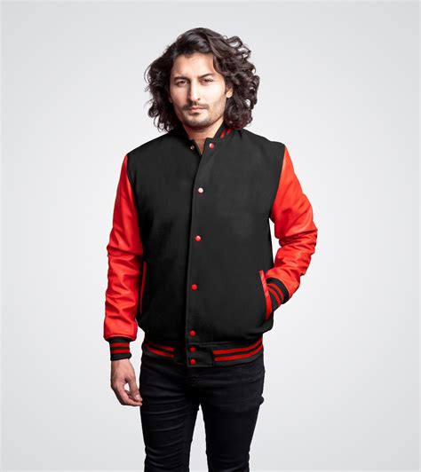 Black Wool Body And Red Leather Sleeves Varsity Jacket Customware