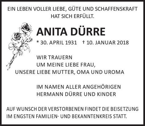 Traueranzeigen von Anita Dürre abschied nehmen de