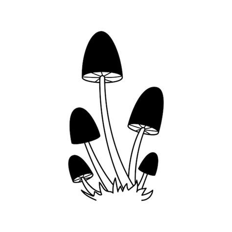 Premium Vector Vector Black And White Wild Forest Mushrooms On Grass