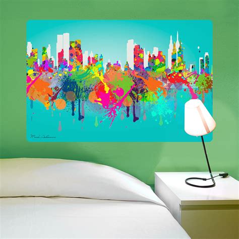 New York City Skyline Graffiti Splatter Wall Decal Retro Planet