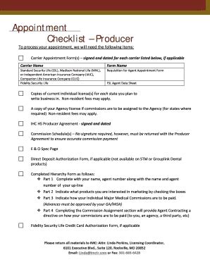 Fillable Online Appointment Checklist Producer Fax Email Print PdfFiller