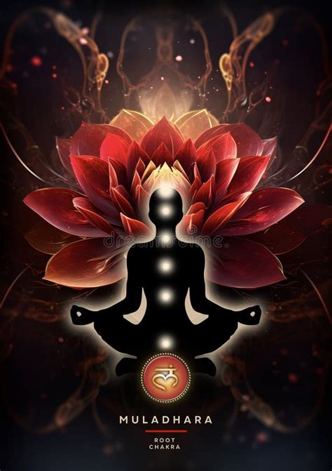 Root Chakra Meditation In Yoga Lotus Pose In Front Of Muladhara Chakra