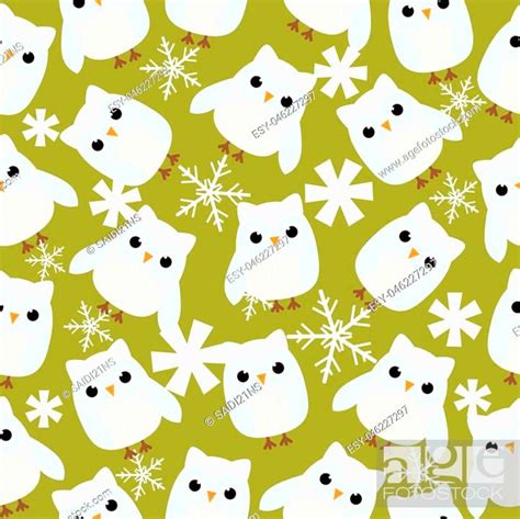 Seamless Background Of Christmas Illustration With Cute Owls And