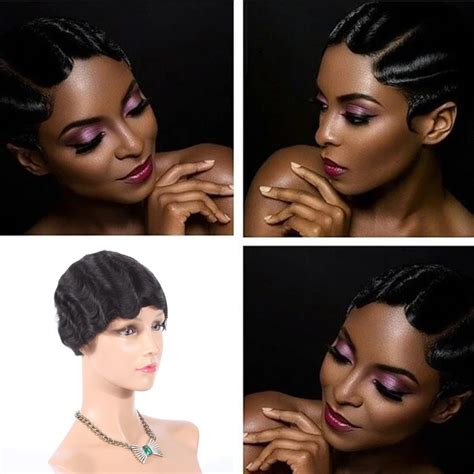 Full Lace Human Hair Wigs For Black Women Finger Wave Brazilian