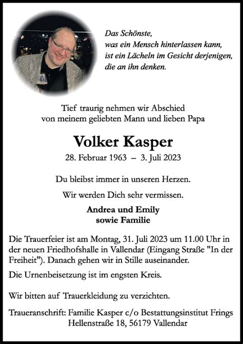 Traueranzeigen Von Volker Kasper Rz Trauer De