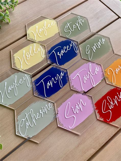 Personalised Hexagon Acrylic Place Cards Acrylic Hexagon Name Cards