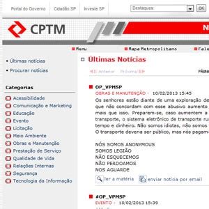 Site da CPTM é invadido por hackers do grupo Anonymous Diário da CPTM