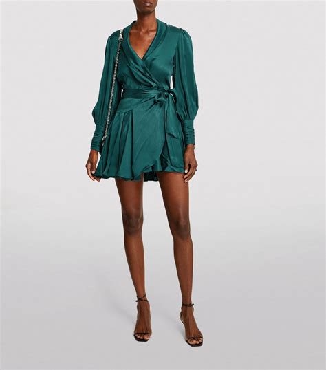 Zimmermann Green Silk Wrap Mini Dress Harrods Uk