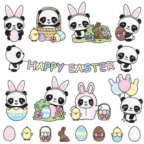 Premium Vector Clipart Kawaii Easter Pandas Cute Easter - Etsy ...