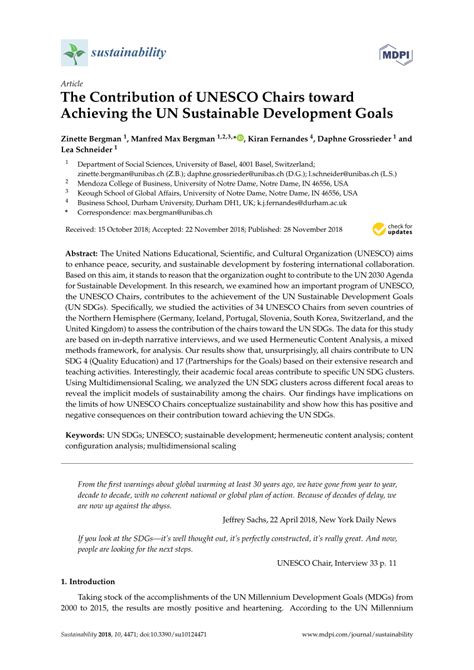 Pdf The Contribution Of Unesco Chairs Toward Achieving The Un