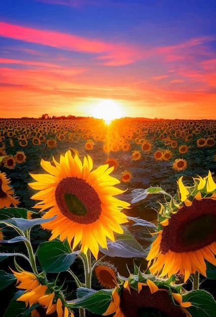 Premium Photo | Sunflowers under the colorful sky beautiful sunflower field