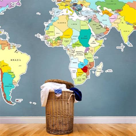 Printed World Map Vinyl Wall Sticker Admired By Our Rattan Furniture