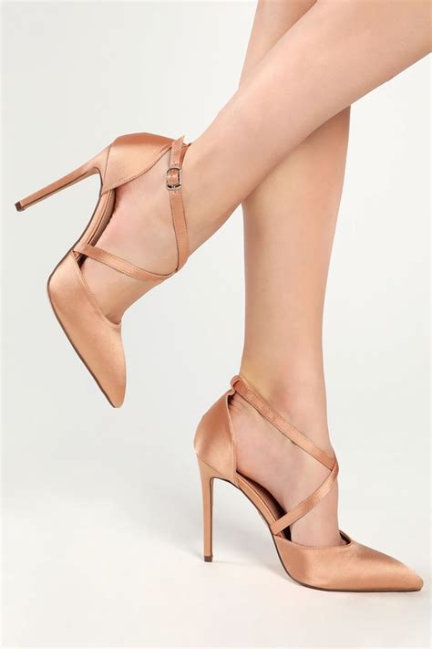 Rose Gold Satin Heels Pointed Toe Pumps Stiletto High Heels Lulus