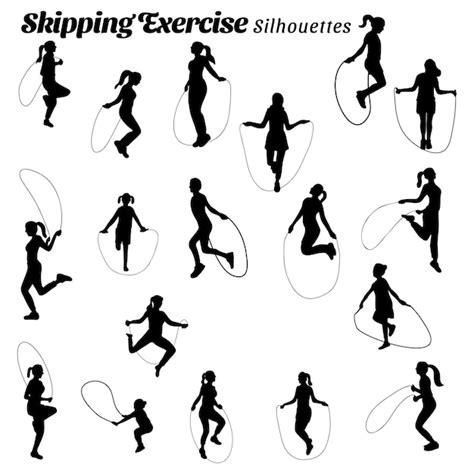 Set Of Illustration Silhouette Woman Jumping Rope Premium Ai