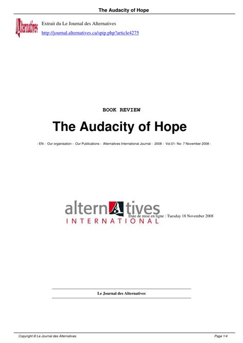 (PDF) The Audacity of Hope (Book Review)