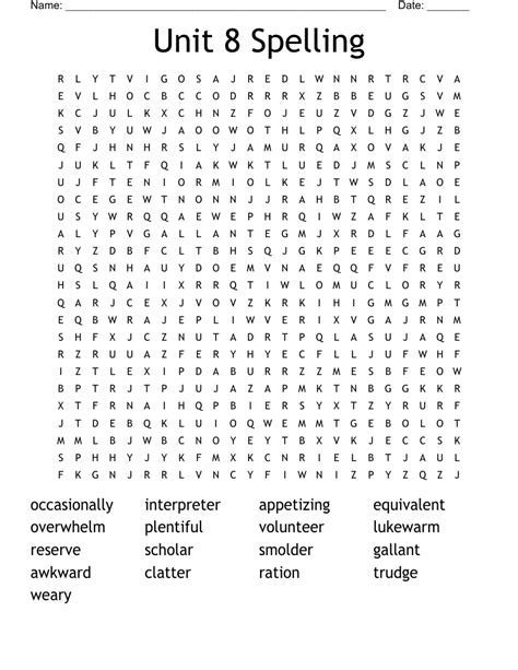 Unit 8 Spelling Word Search Wordmint