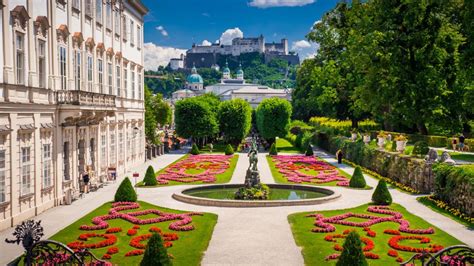 Mirabell Palace And Gardens In Summer Salzburg Castle In Background